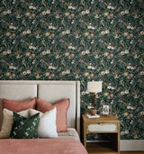 Vintage Floral Forest Green by NextWall Peel & Stick Floral Vinyl Peel & Stick Wallpaper – NextWall NW45704