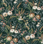 Vintage Floral peel and stick wallpaper in forest green with multicolor wildflowers