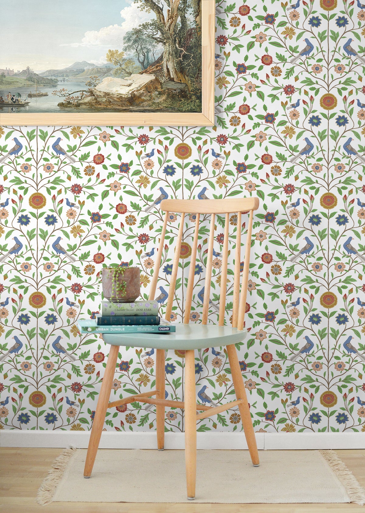 Bird Toile White by NextWall Peel & Stick Bird & Floral Toile Peel & Stick Wallpaper – NextWall NW45901