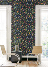 Bird Toile Midnight Blue by NextWall Peel & Stick Bird & Floral Toile Wallpaper – NextWall NW45902
