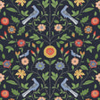 Bird Toile peel and stick wallpaper in midnight blue with birds and floral vines