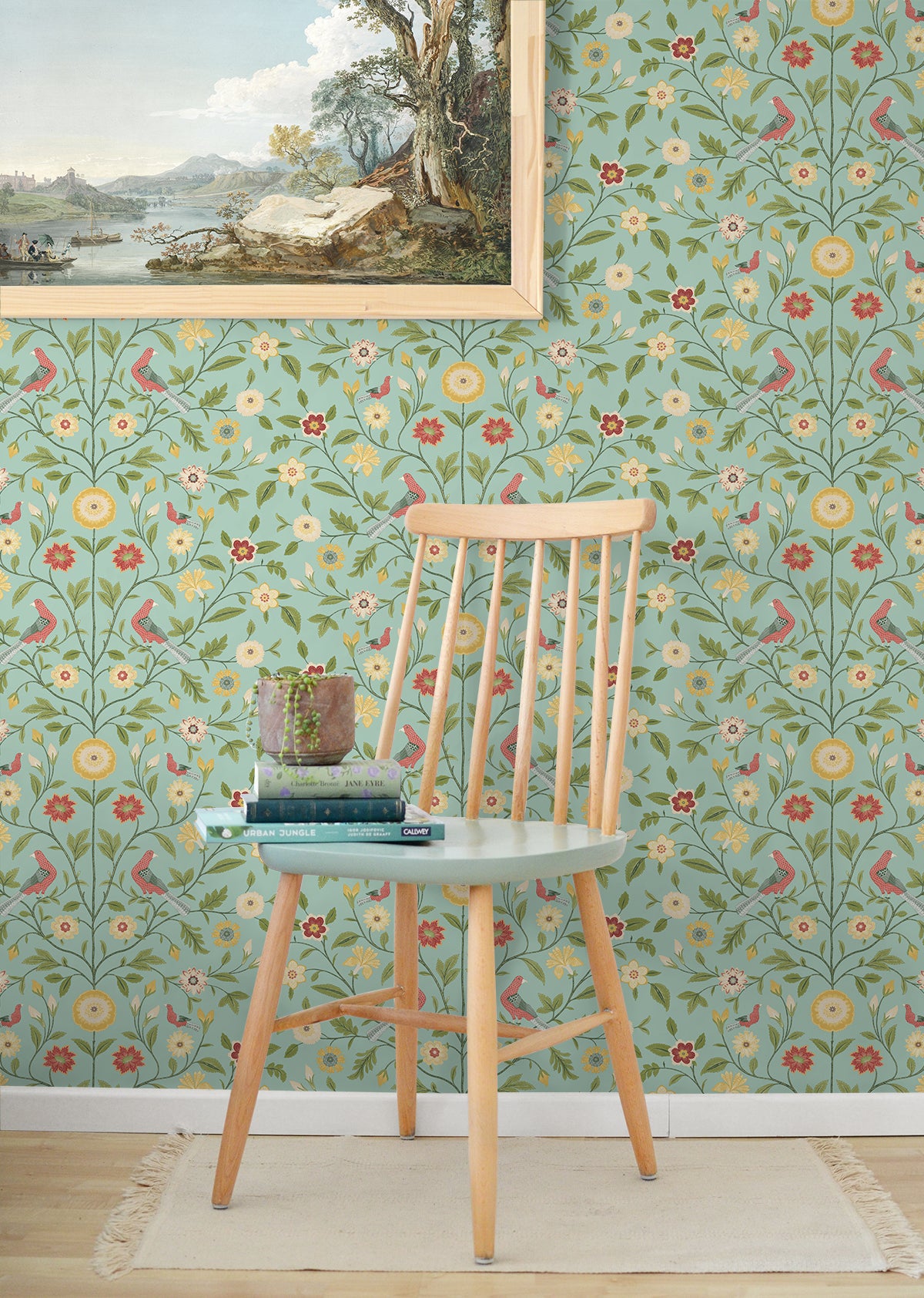 Bird Toile Aquamarine by NextWall Peel & Stick Floral Bird Toile Wallpaper – NextWall NW45904