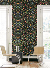 Bird Toile Onyx by NextWall Peel & Stick Bird & Floral Toile Peel & Stick Wallpaper – NextWall NW45910