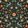 Onyx black bird and floral toile peel and stick wallpaper pattern