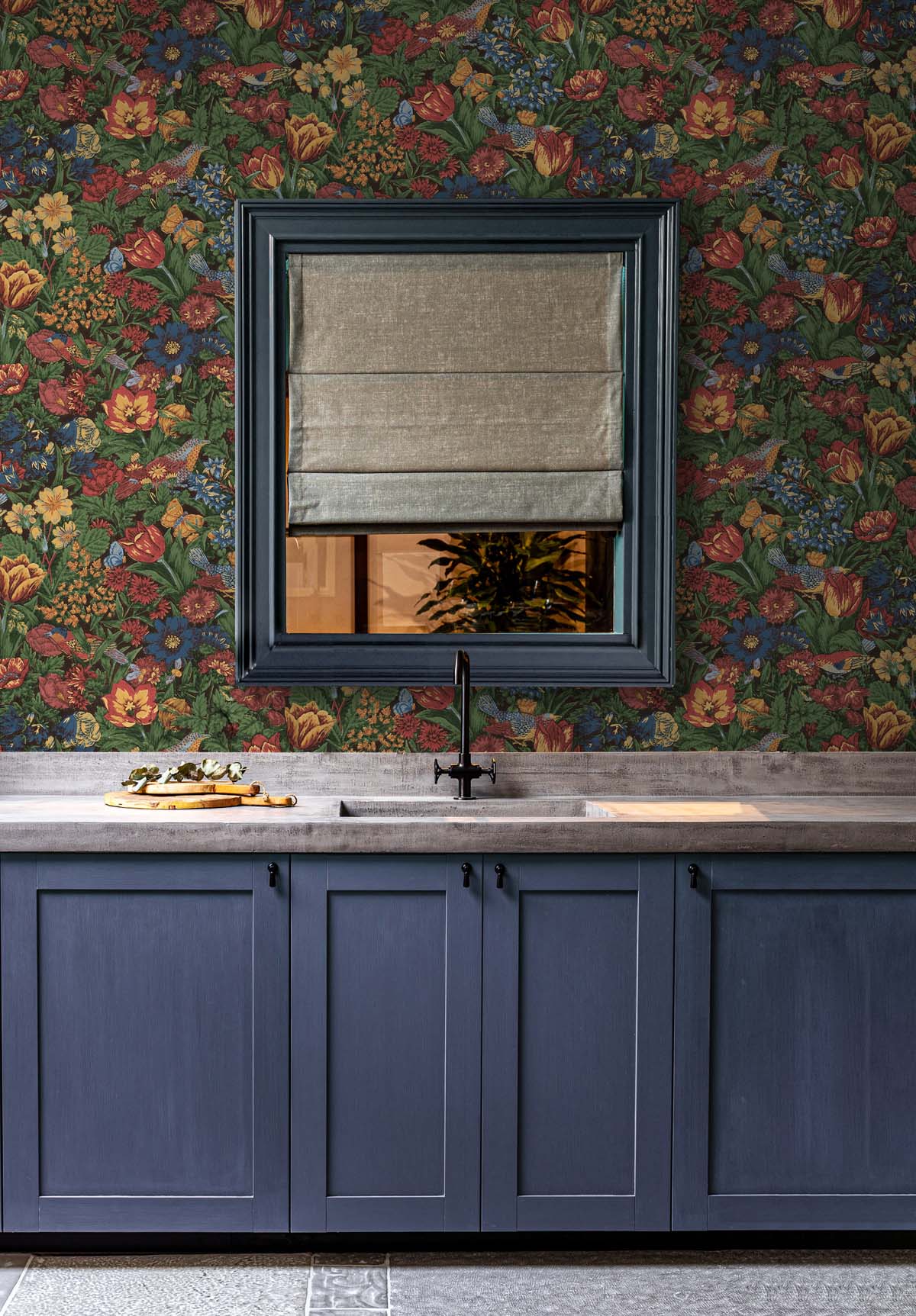 Bird Floral Carmine & Blue Lagoon by NextWall Peel & Stick Floral Bird Wallpaper – NextWall NW46001