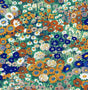Floral Meadow peel and stick wallpaper with dense meadow flowers in greens, whites, blues, and terra cotta tones
