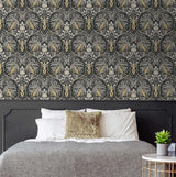 Bird Ogee Ebony & Sepia by NextWall Peel & Stick Vintage Bird Ogee Peel & Stick Wallpaper – NextWall NW46200