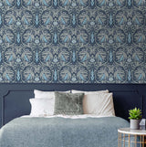 Bird Ogee Navy & Sky Blue by NextWall Peel & Stick Vintage Peel & Stick Wallpaper – NextWall NW46202