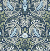 Bird Ogee peel and stick wallpaper in navy and fern green by NextWall (NW46204)