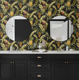 Pineapple Floral Ebony by NextWall Peel & Stick Peel & Stick Wallpaper – NextWall NW46300