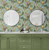 Pineapple Floral Sky Blue by NextWall Peel & Stick Tropical Botanical Peel & Stick Wallpaper – NextWall NW46302
