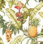 Pineapple Floral peel and stick wallpaper in off-white with tropical botanicals and pineapple motifs
