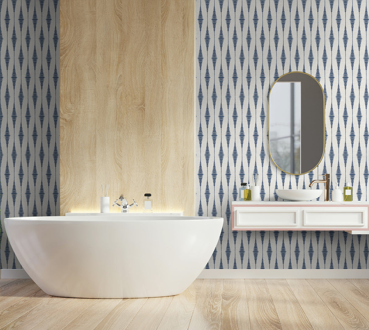 Striped Ikat Navy Blue & Linen by NextWall Peel & Stick Peel & Stick Ikat Stripe Wallpaper – NextWall NW46402