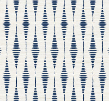 Striped Ikat peel and stick wallpaper in navy blue and linen with vertical ikat stripes