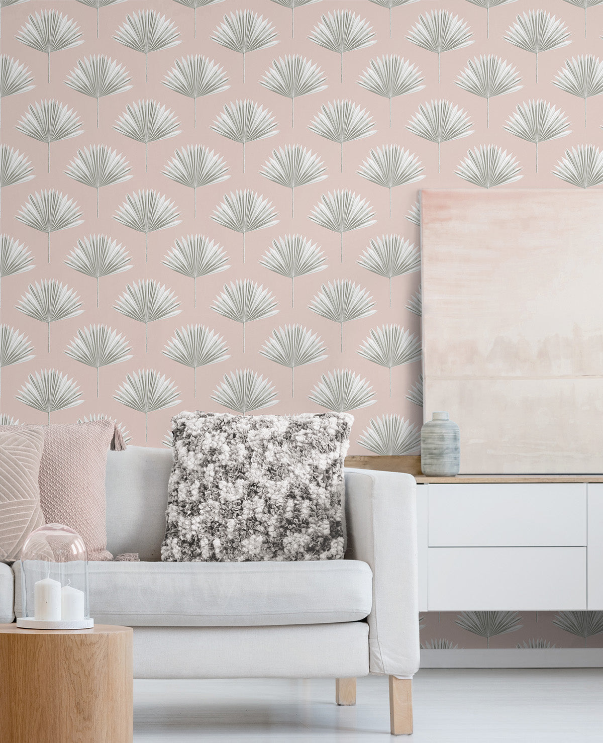 Tropical Fan Palm Pinks by NextWall Peel & Stick Botanical Peel & Stick Wallpaper – NextWall NW46501