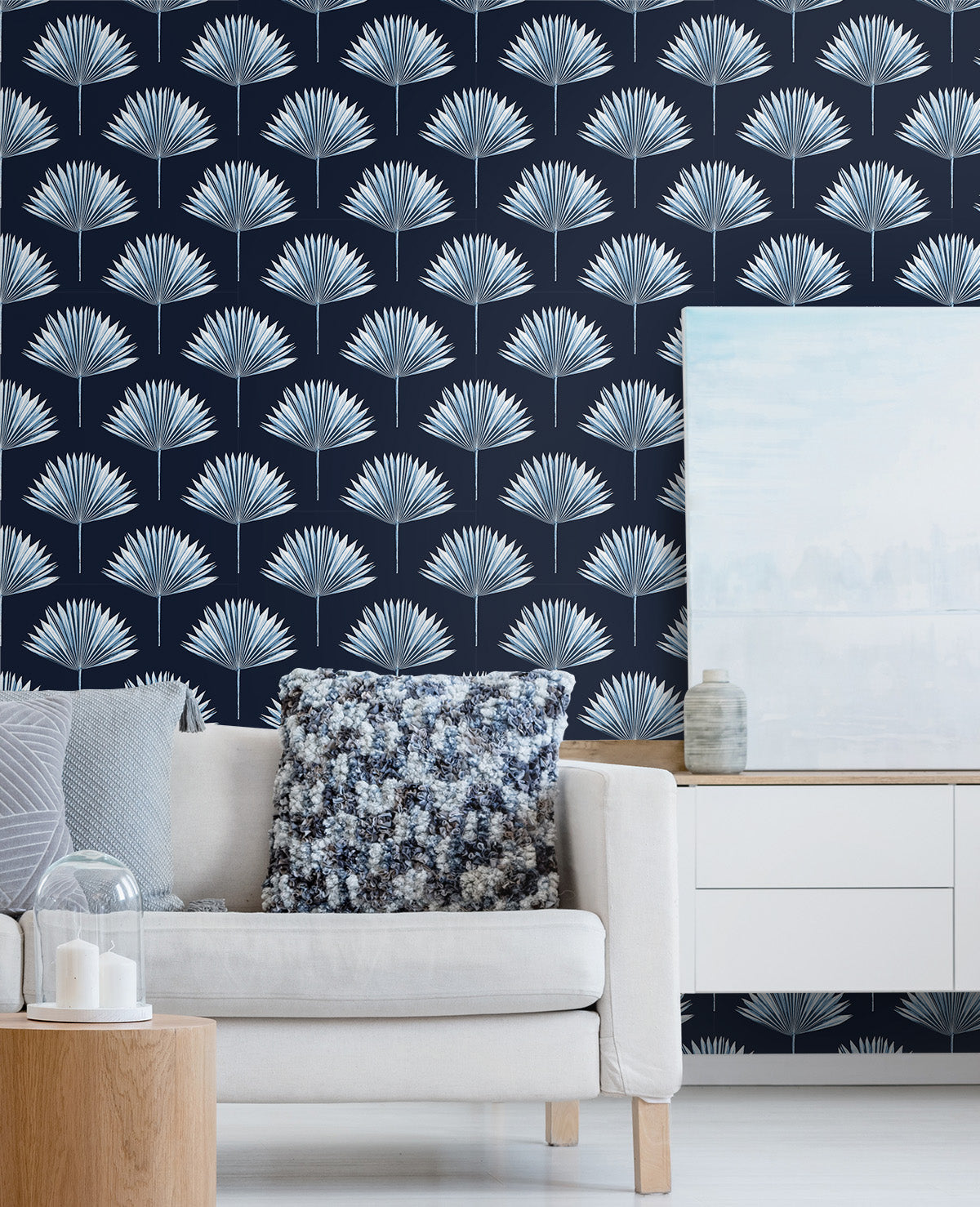 Tropical Fan Palm Navy Blue by NextWall Peel & Stick Botanical Peel & Stick Wallpaper – NextWall NW46502