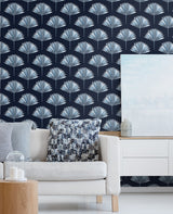 Tropical Fan Palm Navy Blue by NextWall Peel & Stick Botanical Peel & Stick Wallpaper – NextWall NW46502