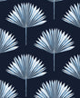 Tropical Fan Palm peel and stick wallpaper in navy blue with pale blue fan palm motifs