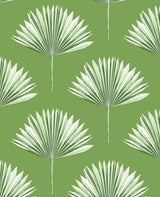 Tropical Fan Palm peel and stick wallpaper in Green Sprout with repeating fan palm leaves