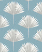 Tropical Fan Palm peel and stick wallpaper in Blue Patina with white fan palm motifs