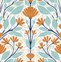 Folk Floral peel and stick wallpaper pattern in verdigris and orange
