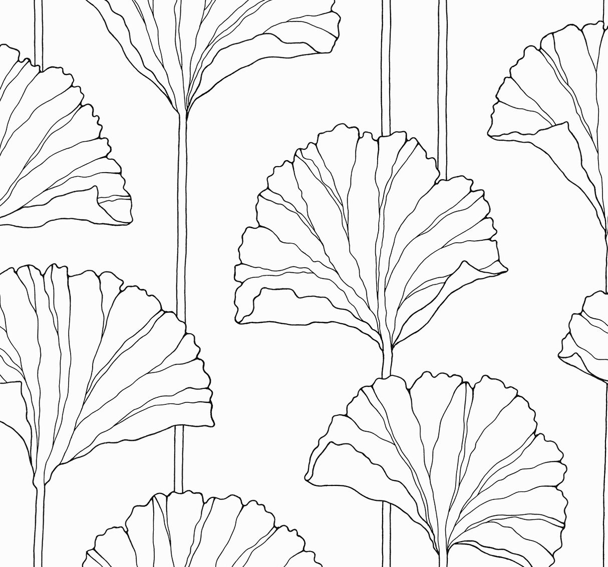 Gingko Leaf Ebony peel and stick wallpaper with ginkgo leaf linework pattern