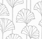 Gingko Leaf Ebony peel and stick wallpaper with ginkgo leaf linework pattern