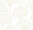 Gingko Leaf peel and stick wallpaper with metallic gold ginkgo leaf outlines on a light background