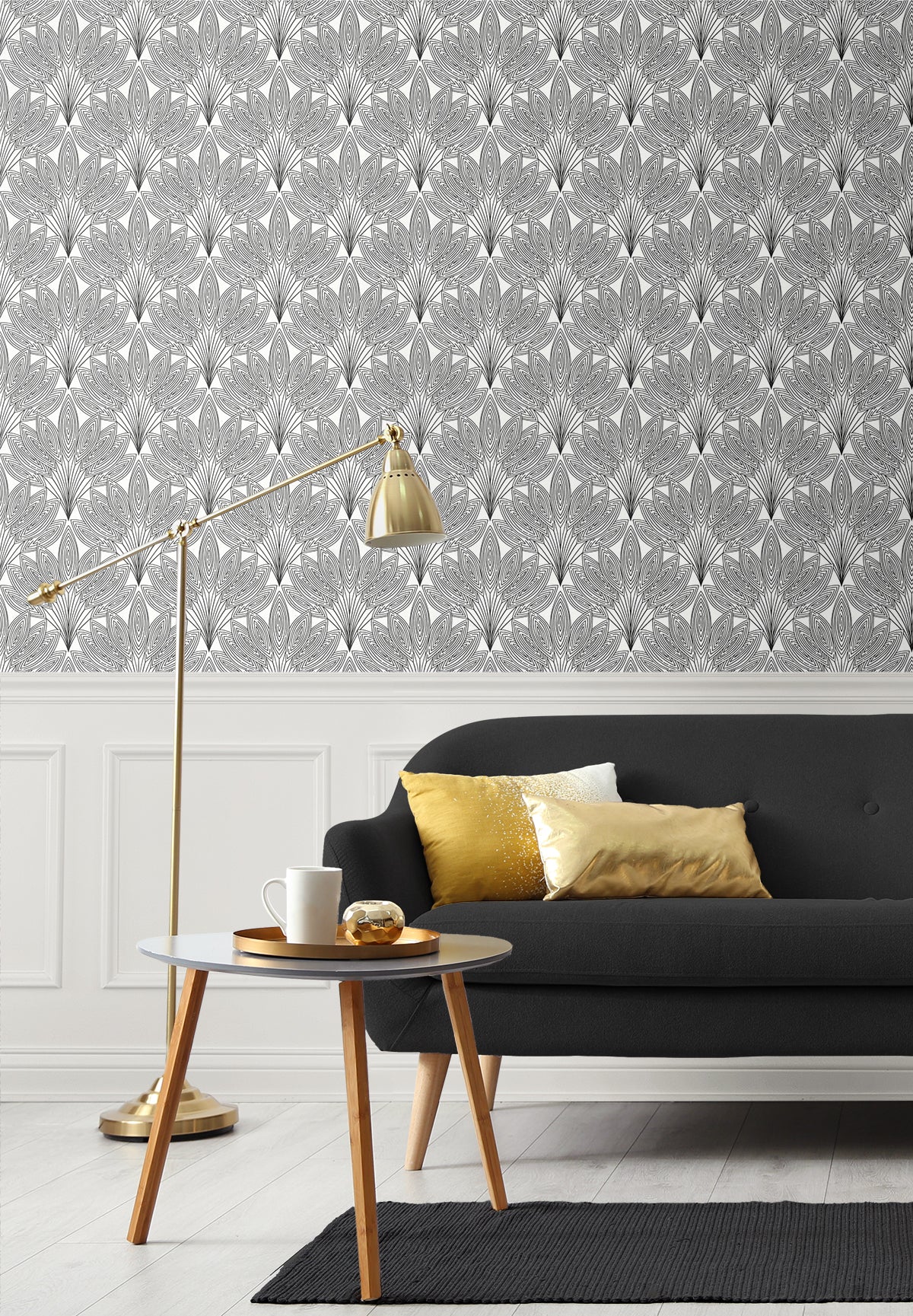 Peacock Leaves Ebony by NextWall Peel & Stick Botanical Peel & Stick Wallpaper – NextWall NW47300