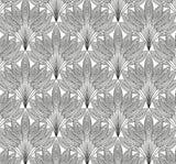 Peacock Leaves peel and stick wallpaper in Ebony with an art deco inspired botanical fan leaf pattern