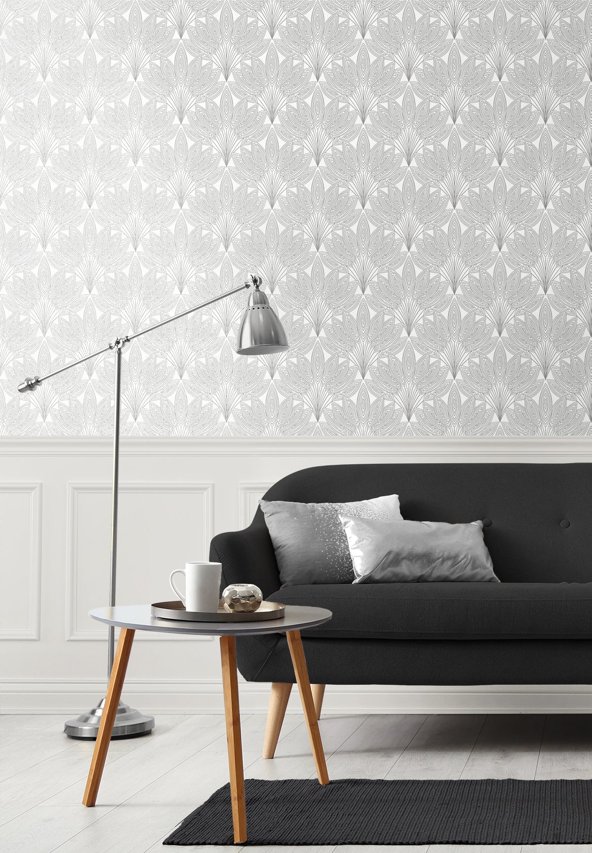 Peacock Leaves Metallic Silver by NextWall Peel & Stick Botanical Peel & Stick Wallpaper – NextWall NW47308