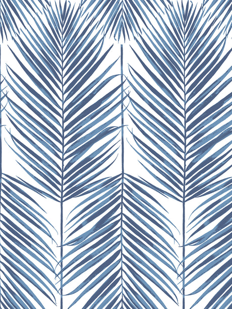 Coastal blue palm frond botanical peel and stick wallpaper pattern