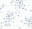 Birds in Flight peel and stick wallpaper in navy blue bird silhouettes on a white background