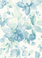 Watercolor floral peel and stick wallpaper in seaglass tones