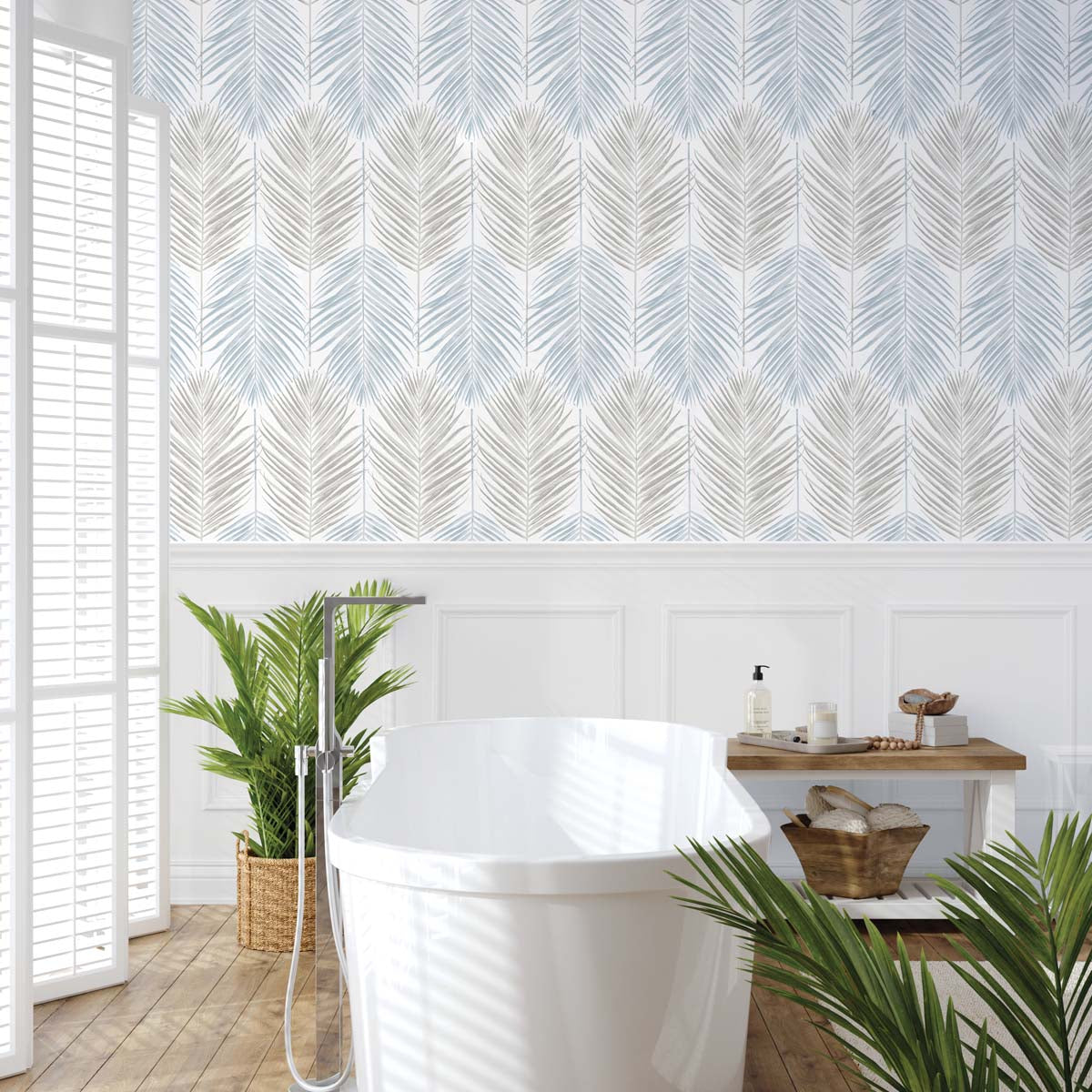 Two Toned Palm Blue Mist & Daydream Grey by NextWall Peel & Stick Vinyl Botanical Wallpaper – NextWall NW47900