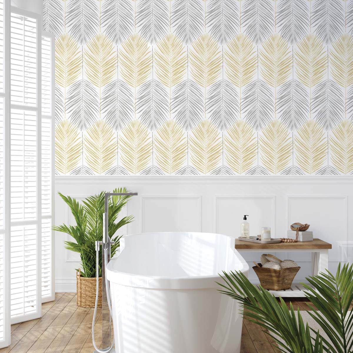 Two Toned Palm Wheat & Daydream Grey by NextWall Peel & Stick Two-Tone Palm Peel & Stick Wallpaper – NextWall NW47903