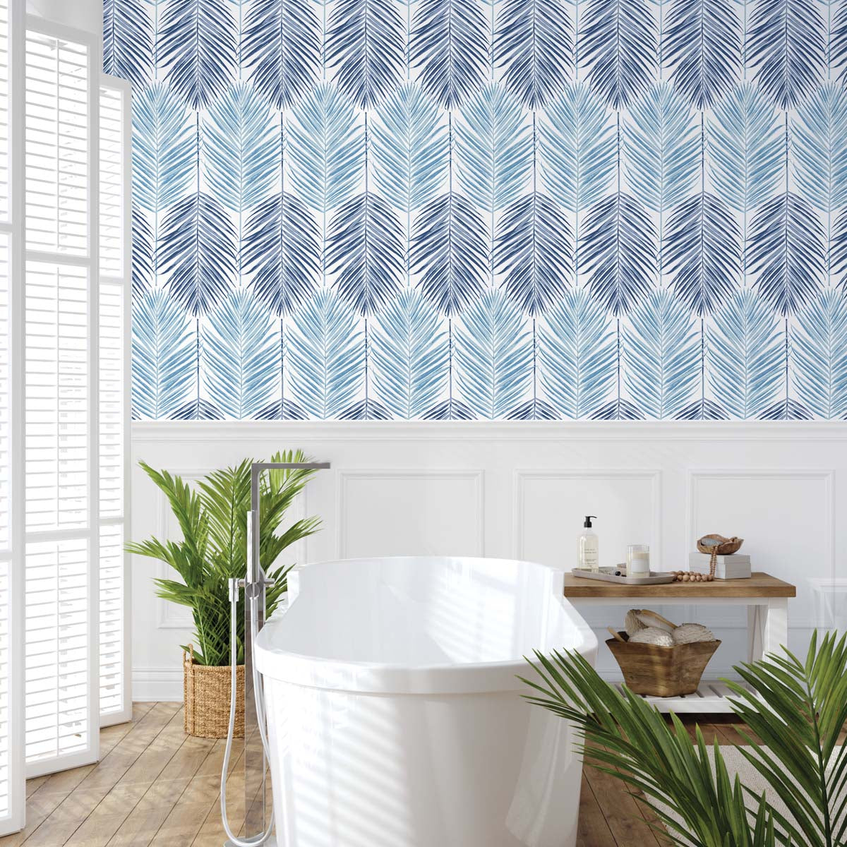 Two Toned Palm Blue Lagoon by NextWall Peel & Stick Peel & Stick Botanical Wallpaper – NextWall NW47912