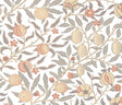 Vintage botanical peel and stick wallpaper with pomegranate branches in grey and melon tones on a light background.