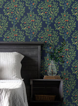 Fruit Tree Navy Blue & Greenery by NextWall Peel & Stick Vintage Botanical Peel & Stick Wallpaper – NextWall NW48102
