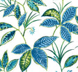 Boho Leaf Trail peel and stick wallpaper in Lagoon blue and green leaves on a white ground