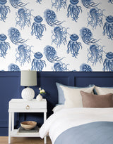 Jellyfish Blue Sapphire by NextWall Peel & Stick Jellyfish Wallpaper – NextWall NW48402