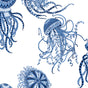 Blue jellyfish peel and stick wallpaper pattern on white background