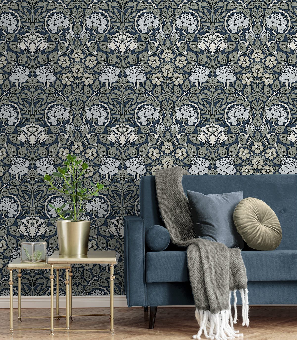 Vintage Rose Bluestone by NextWall Peel & Stick Floral Peel & Stick Wallpaper – NextWall NW49002