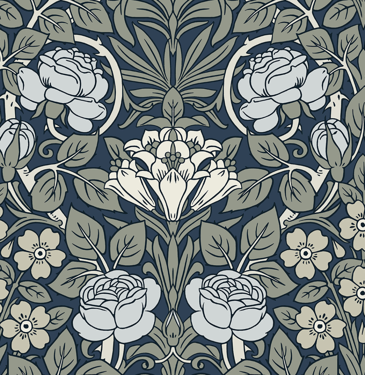 Vintage Rose Bluestone floral peel and stick wallpaper with vintage rose motif