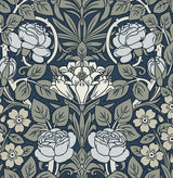 Vintage Rose Bluestone floral peel and stick wallpaper with vintage rose motif