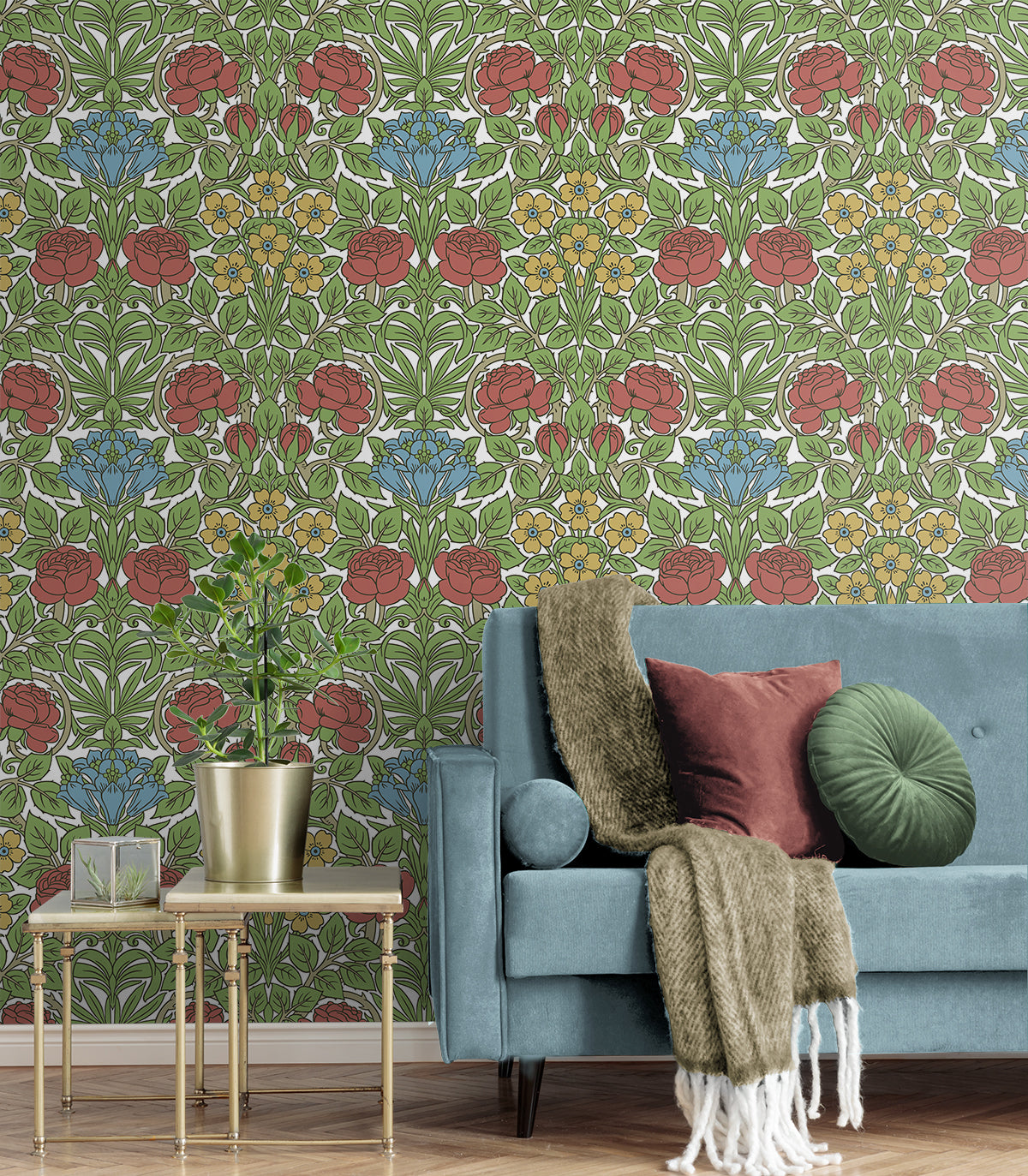 Vintage Rose Pale Carmine & Blue Lake by NextWall Peel & Stick Floral Peel & Stick Vinyl Wallpaper – NextWall NW49004