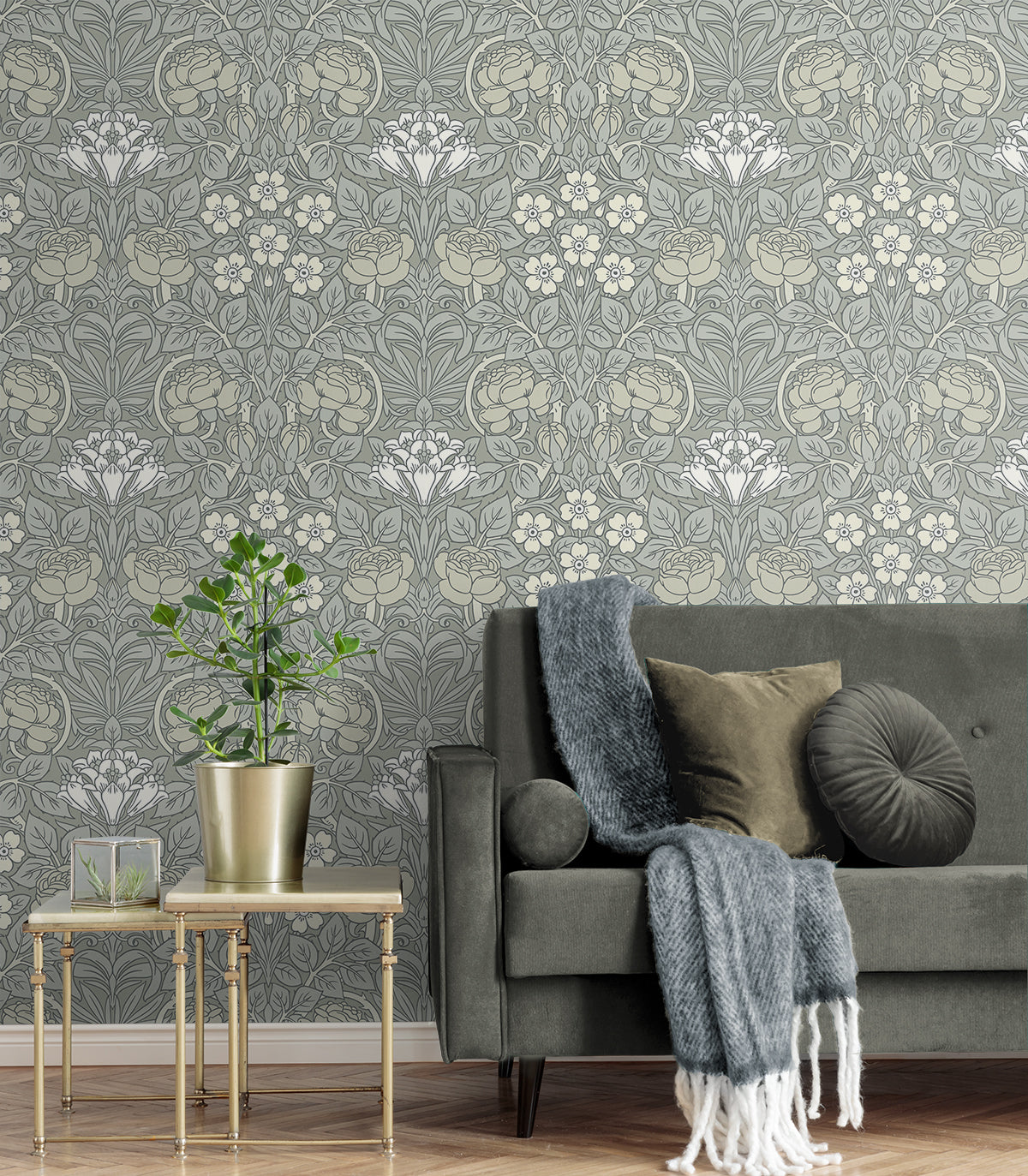 Vintage Rose Alloy Grey by NextWall Peel & Stick Floral Wallpaper – NextWall NW49008