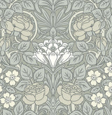 Vintage Rose floral peel and stick wallpaper in Alloy Grey