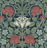 Vintage Rose peel and stick wallpaper in midnight blue and sage floral pattern