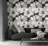 Graphic Floral Ebony & Champagne by NextWall Peel & Stick Floral Peel & Stick Wallpaper – NextWall NW49200